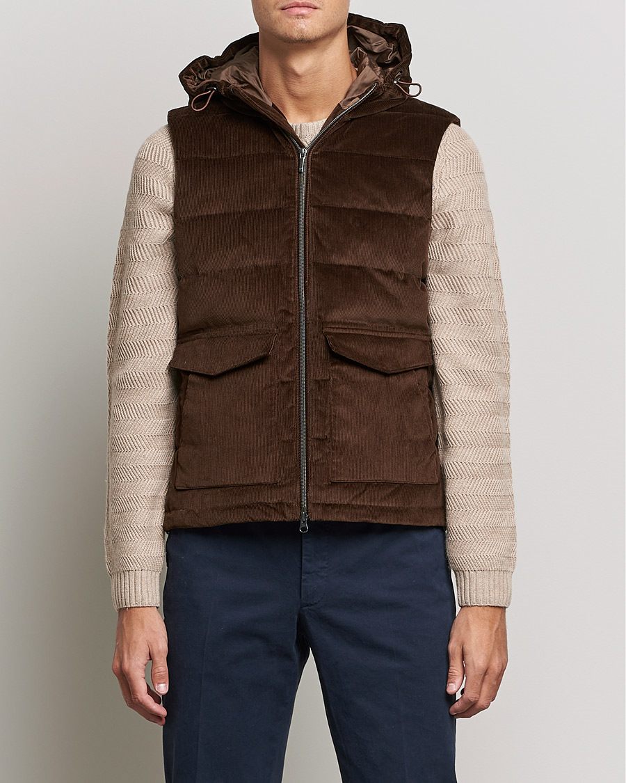 Homme | Manteaux Et Vestes | Stenströms | Hooded Corduroy Vest Brown