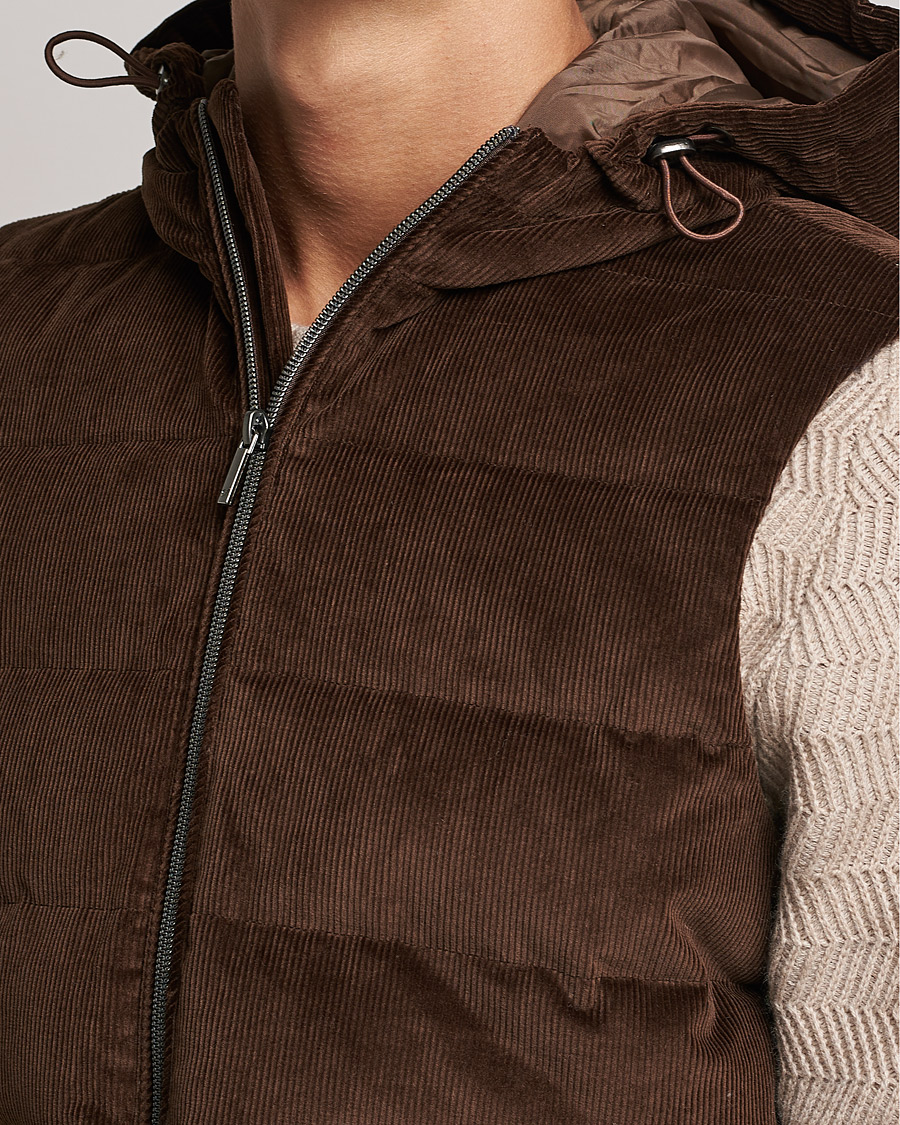 Homme | Manteaux Et Vestes | Stenströms | Hooded Corduroy Vest Brown