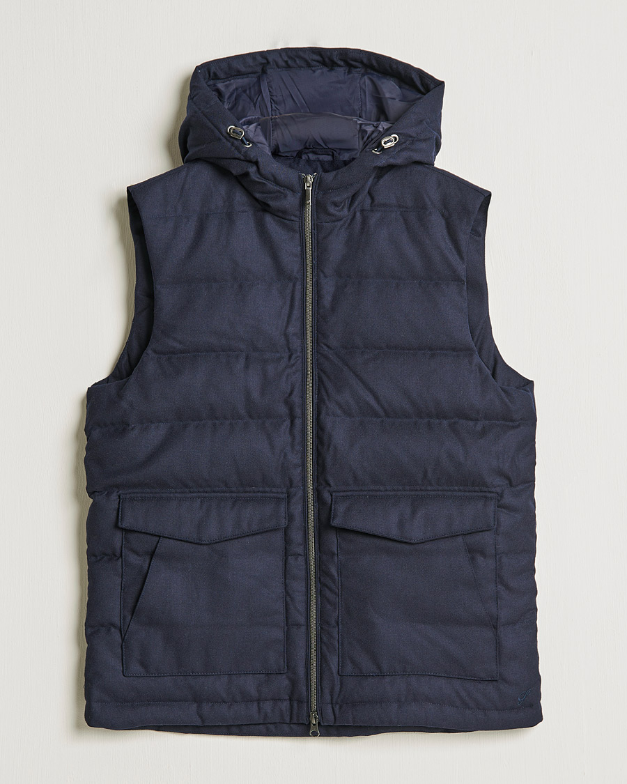 Homme | Manteaux Et Vestes | Stenströms | Hooded Flannel Vest Navy