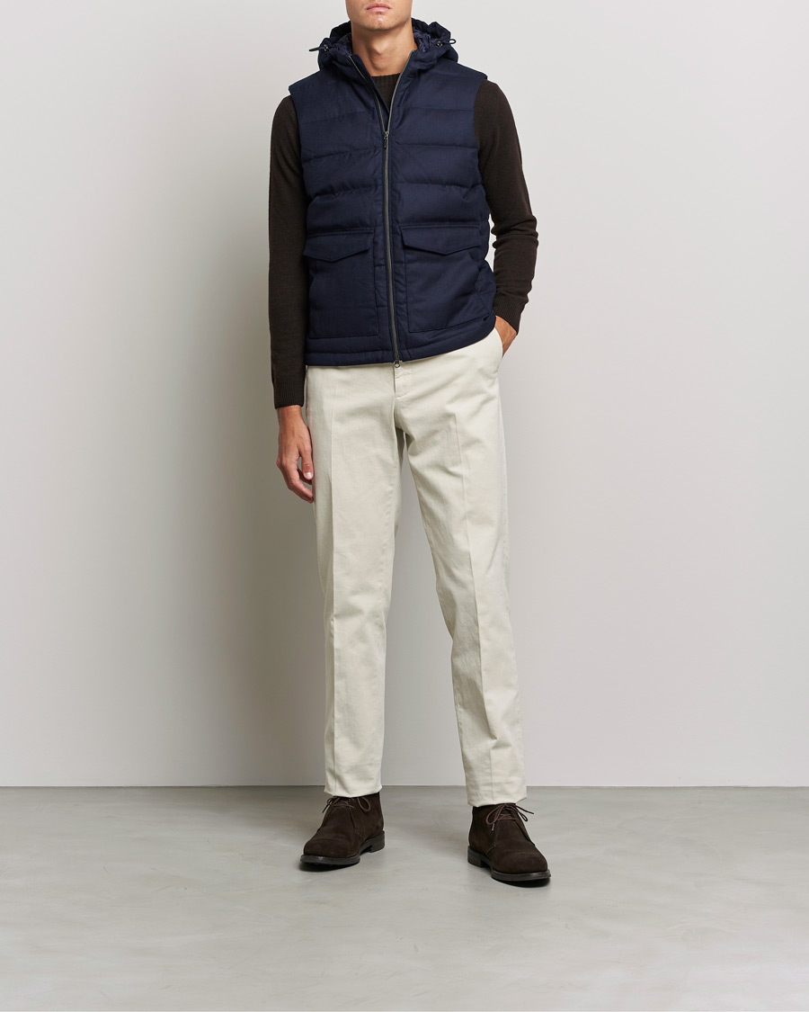 Homme | Manteaux Et Vestes | Stenströms | Hooded Flannel Vest Navy