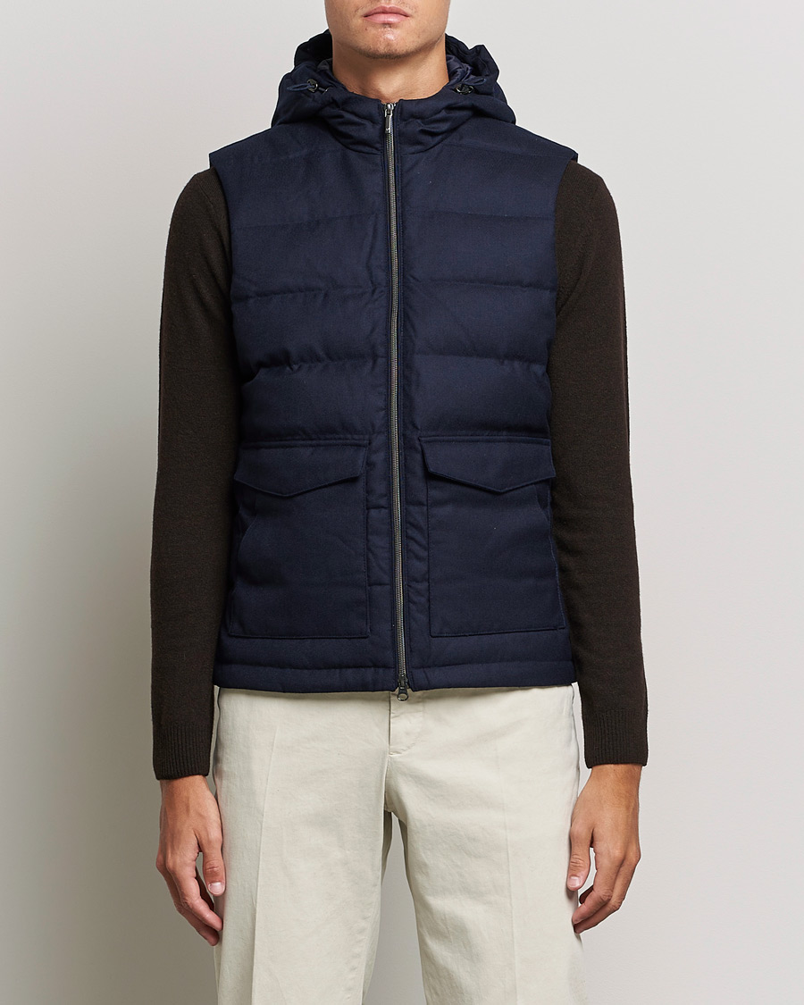 Homme | Manteaux Et Vestes | Stenströms | Hooded Flannel Vest Navy