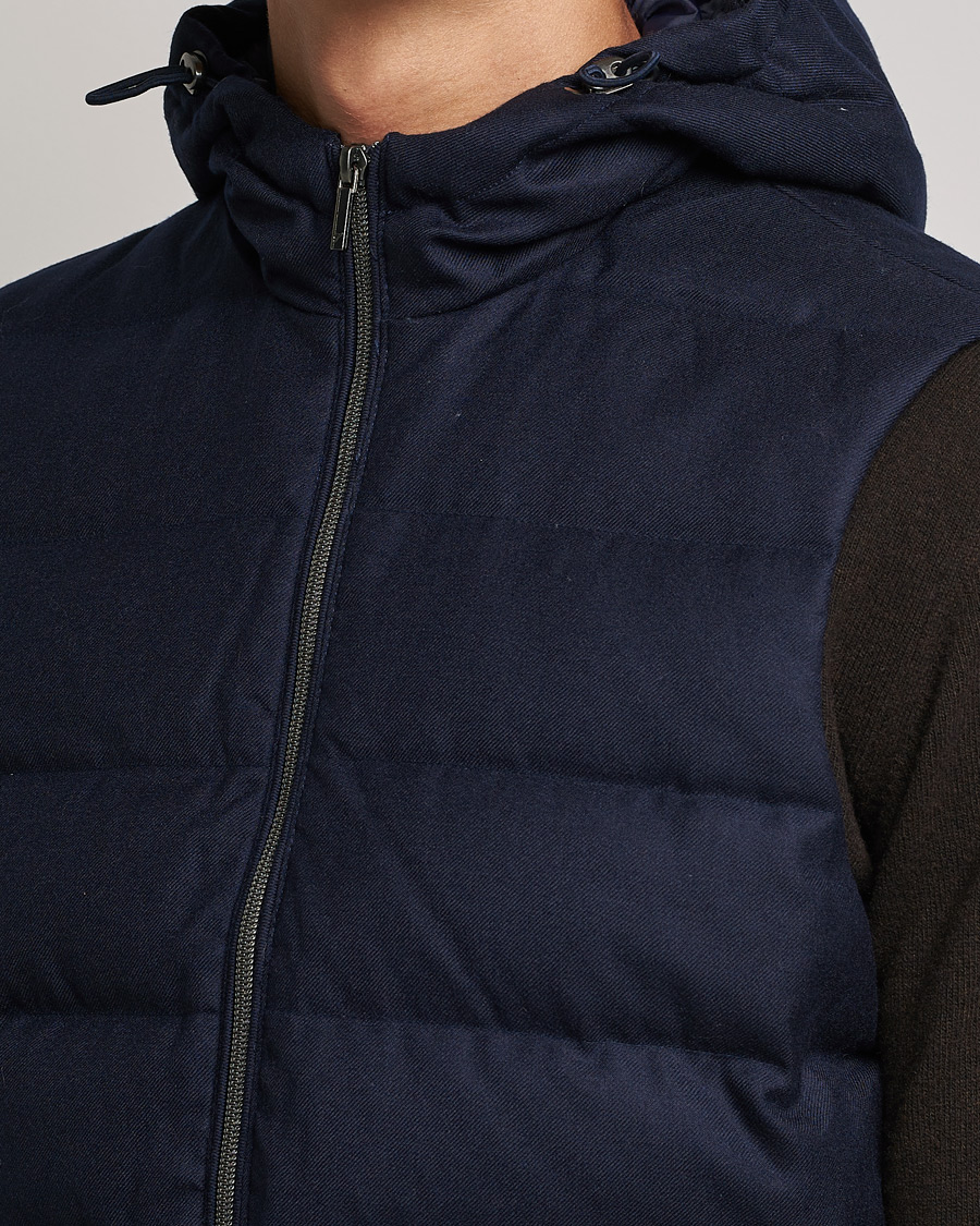 Homme | Manteaux Et Vestes | Stenströms | Hooded Flannel Vest Navy