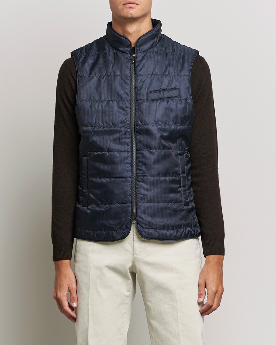 Homme | Manteaux Et Vestes | Stenströms | Houndstooth Padded Nylon Vest Navy
