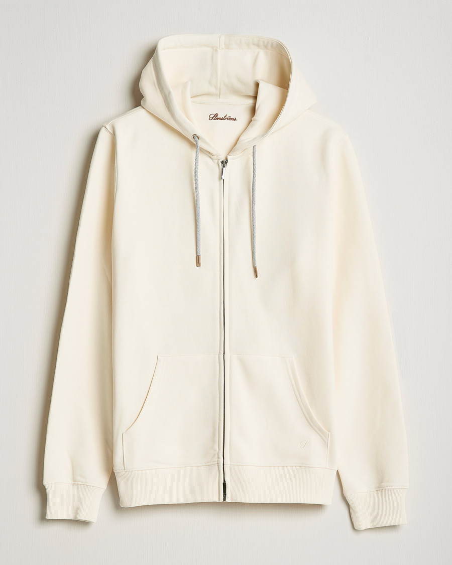 Homme | Pulls Et Tricots | Stenströms | Cotton Jersey Full Zip Hoodie Creme White