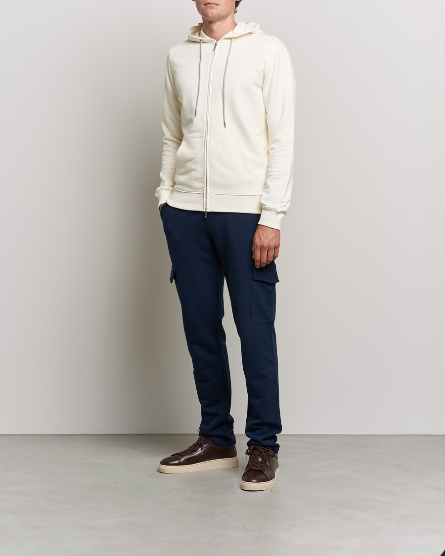 Homme | Pulls Et Tricots | Stenströms | Cotton Jersey Full Zip Hoodie Creme White