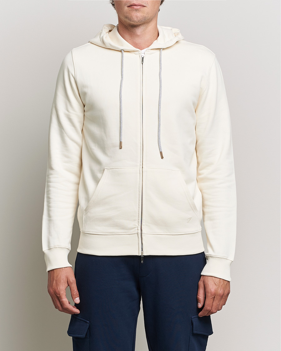 Homme | Pulls Et Tricots | Stenströms | Cotton Jersey Full Zip Hoodie Creme White