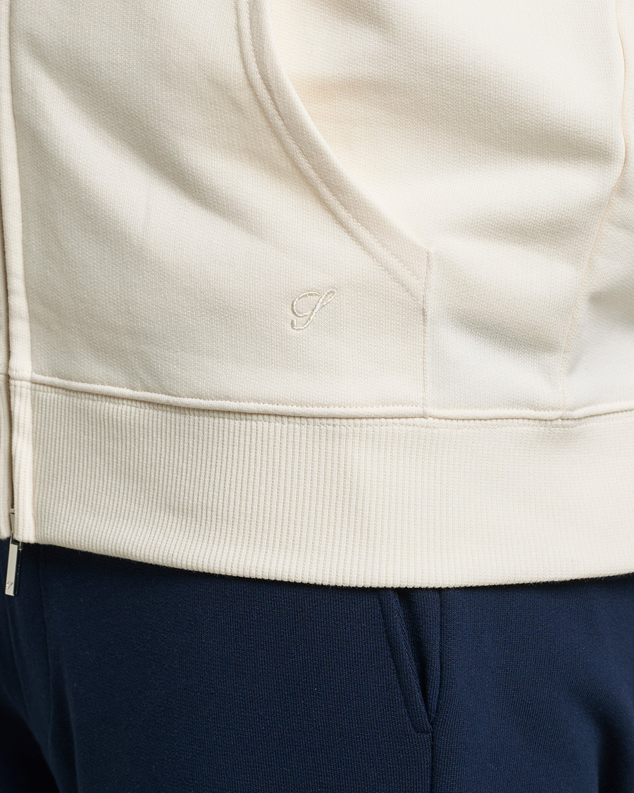 Homme | Pulls Et Tricots | Stenströms | Cotton Jersey Full Zip Hoodie Creme White