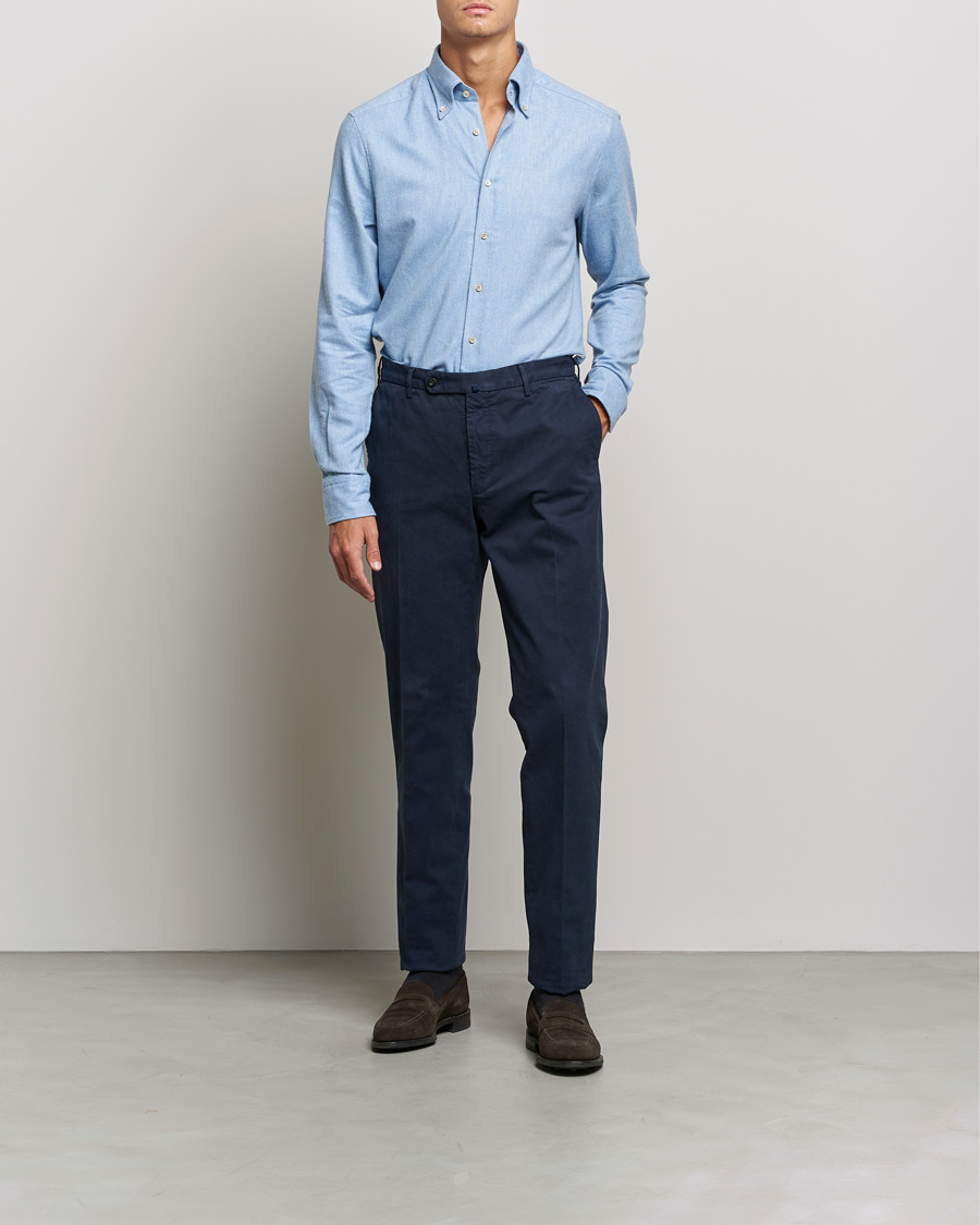 Homme | Chemises | Stenströms | Slimline Flannel Shirt Light Blue