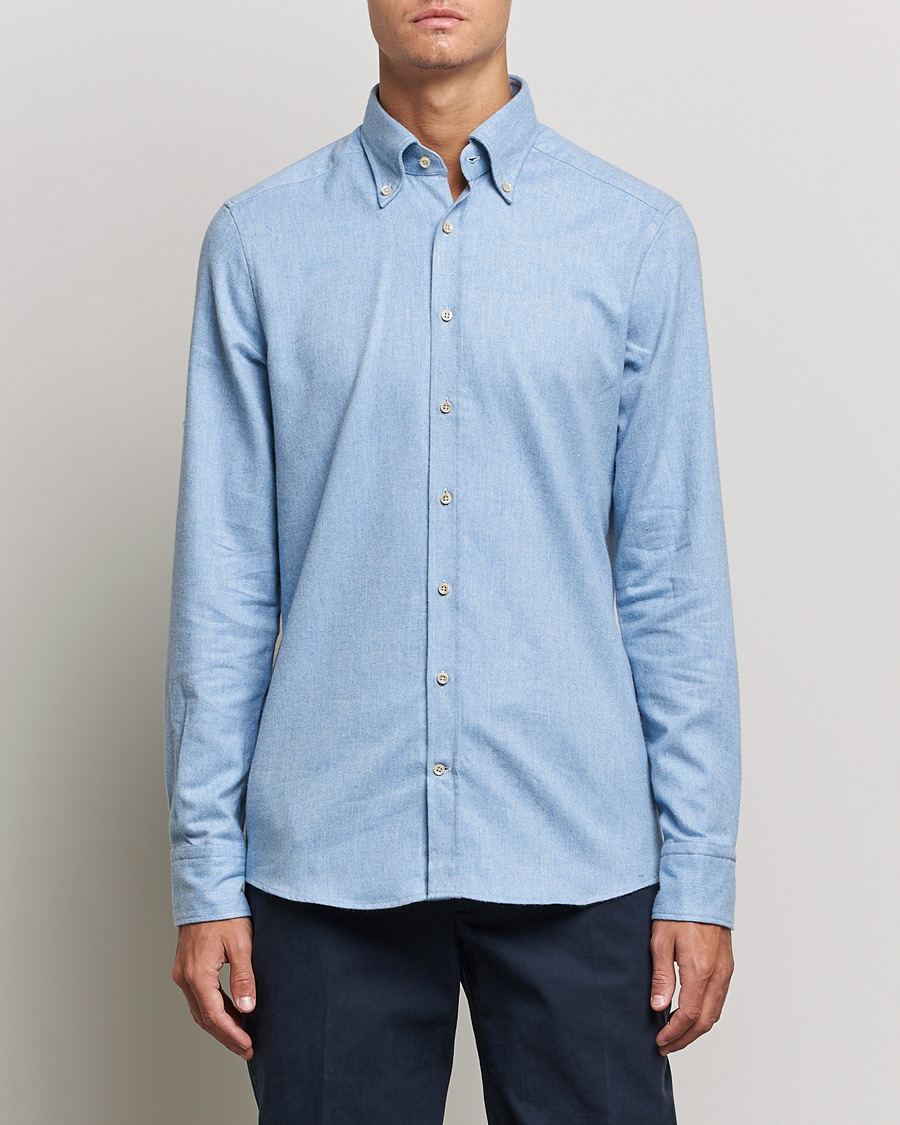 Homme | Chemises | Stenströms | Slimline Flannel Shirt Light Blue