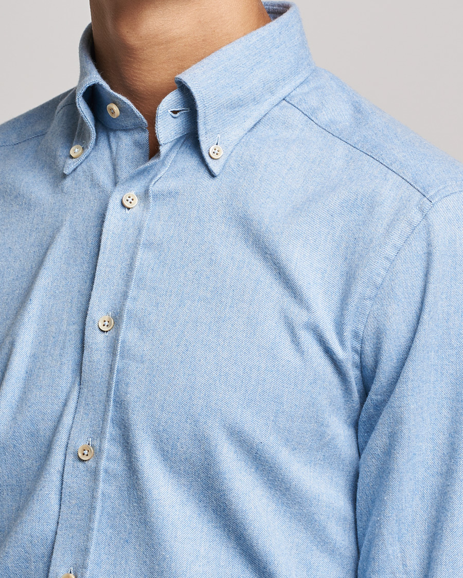 Homme | Chemises | Stenströms | Slimline Flannel Shirt Light Blue