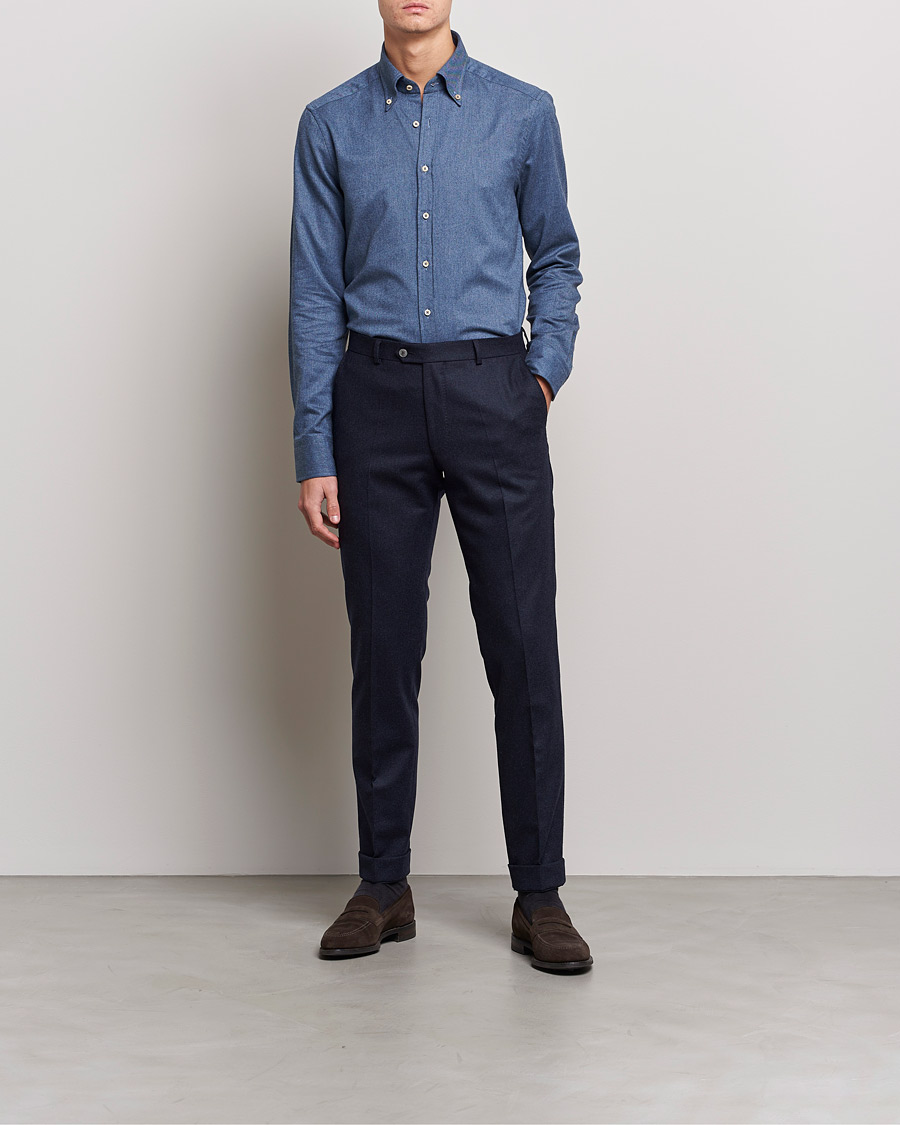 Homme | Chemises | Stenströms | Slimline Flannel Shirt Blue