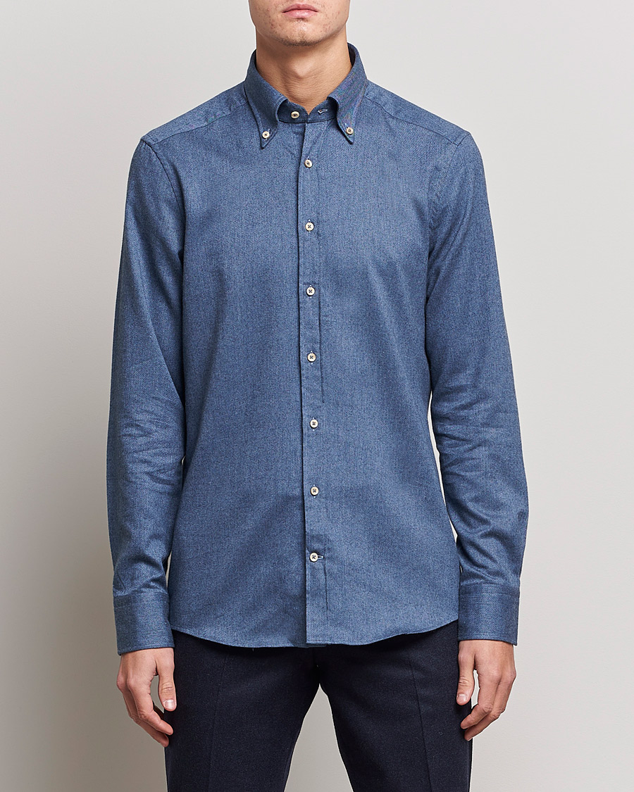 Homme | Chemises | Stenströms | Slimline Flannel Shirt Blue