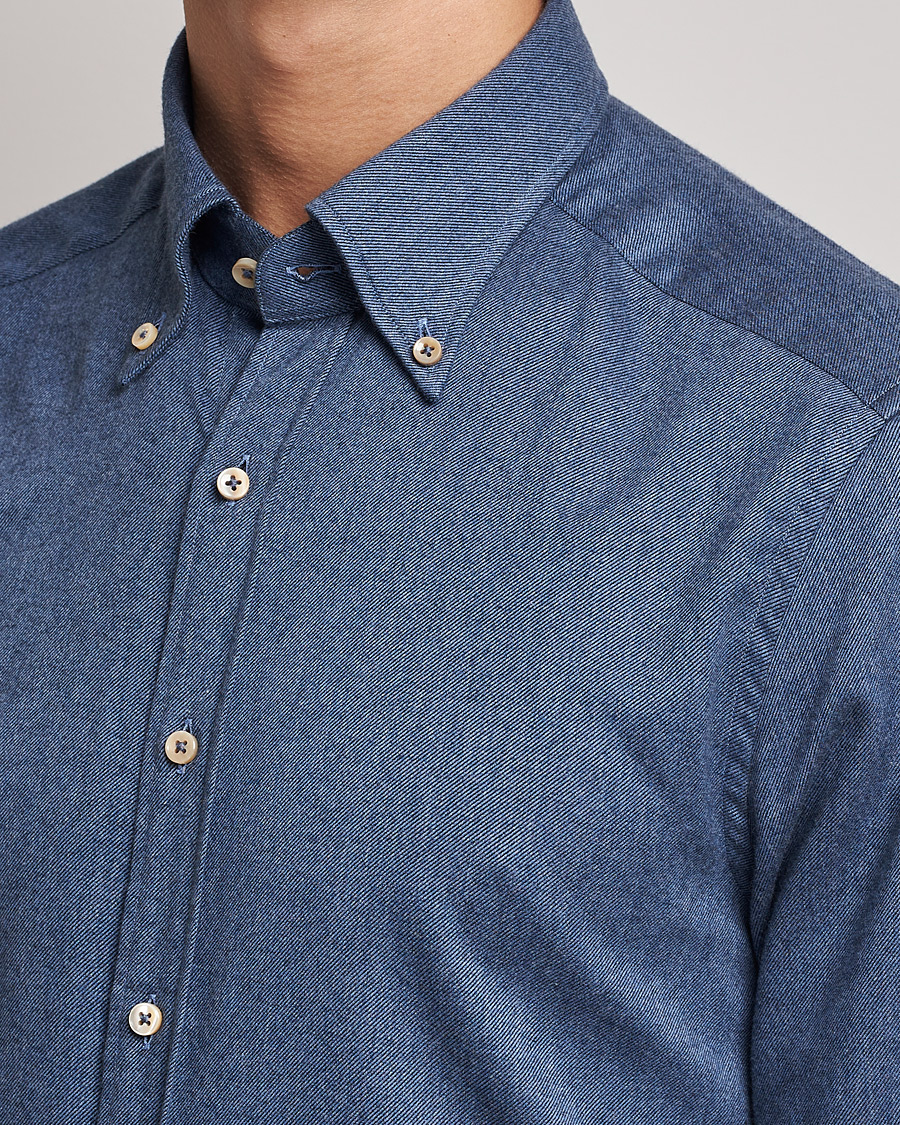Homme | Chemises | Stenströms | Slimline Flannel Shirt Blue