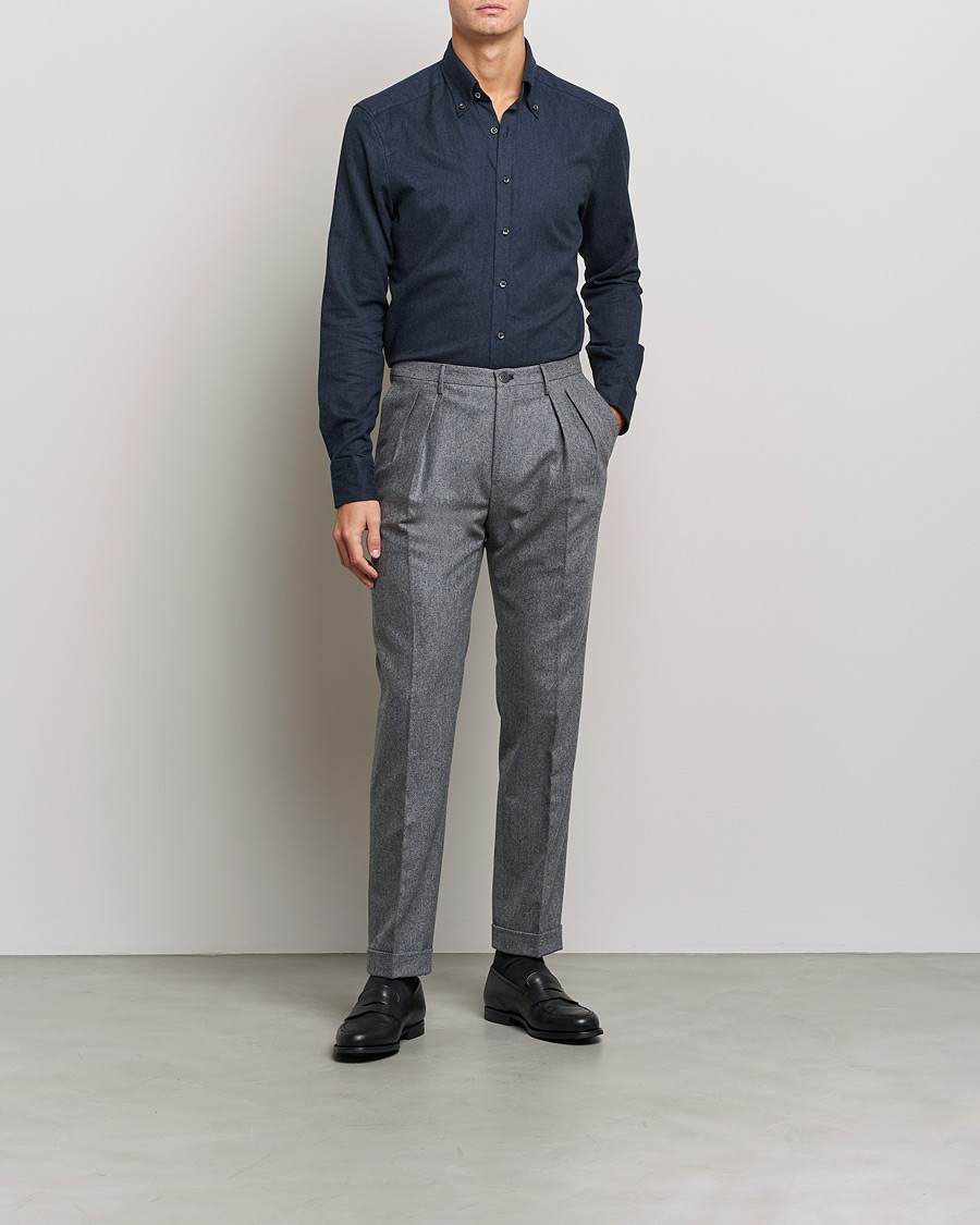 Homme | Chemises | Stenströms | Slimline Flannel Shirt Navy