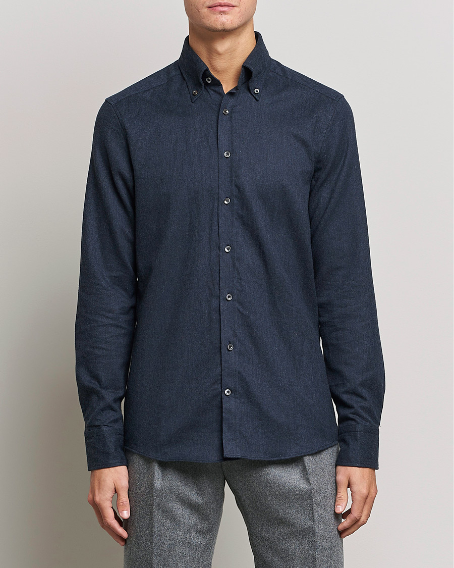 Homme | Chemises En Flanelle | Stenströms | Slimline Flannel Shirt Navy