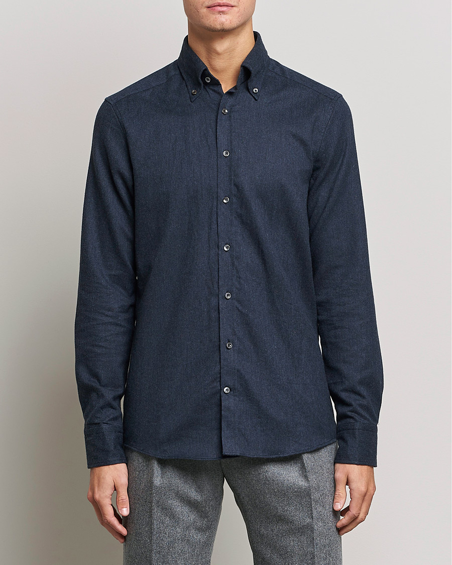 Homme | Chemises | Stenströms | Slimline Flannel Shirt Navy
