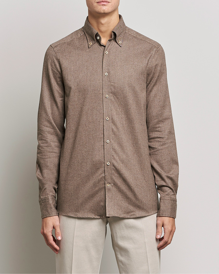 Homme | Chemises | Stenströms | Slimline Flannel Shirt Brown