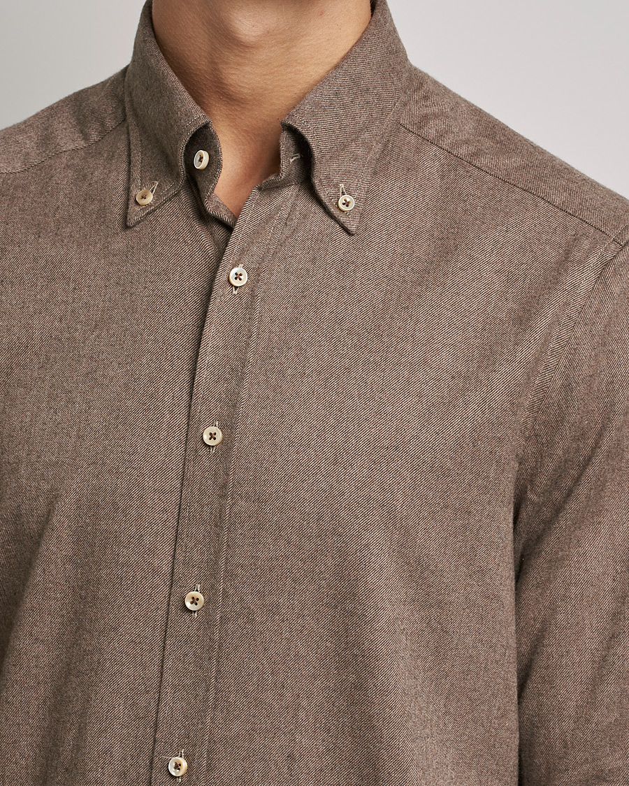 Homme | Chemises | Stenströms | Slimline Flannel Shirt Brown