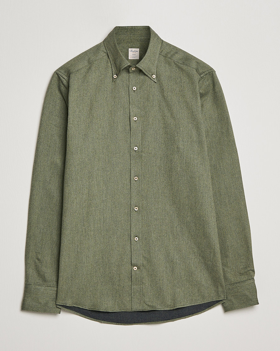 Homme | Chemises | Stenströms | Slimline Flannel Shirt Dark Green