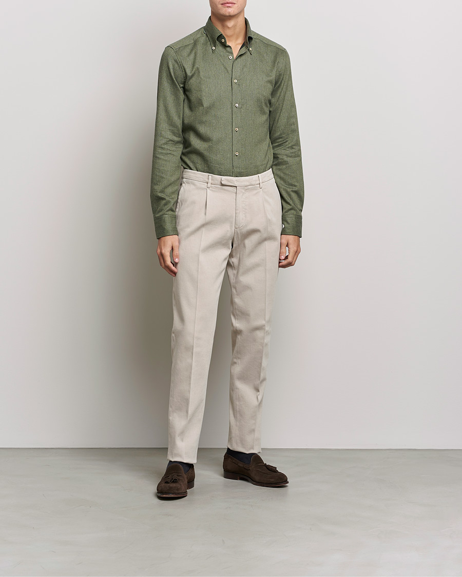 Homme | Chemises | Stenströms | Slimline Flannel Shirt Dark Green