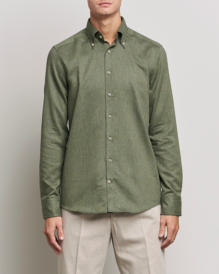Homme | Chemises | Stenströms | Slimline Flannel Shirt Dark Green