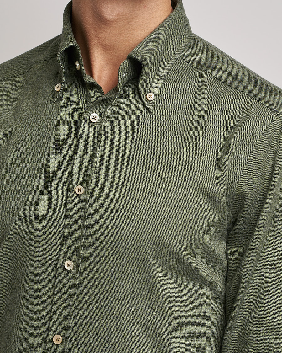 Homme | Chemises | Stenströms | Slimline Flannel Shirt Dark Green