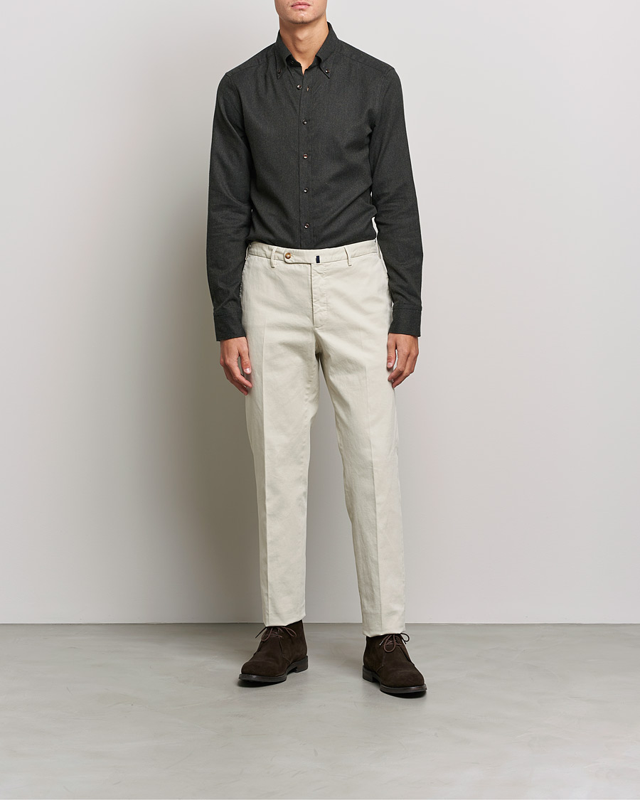 Homme | Chemises | Stenströms | Slimline Flannel Shirt Dark Green