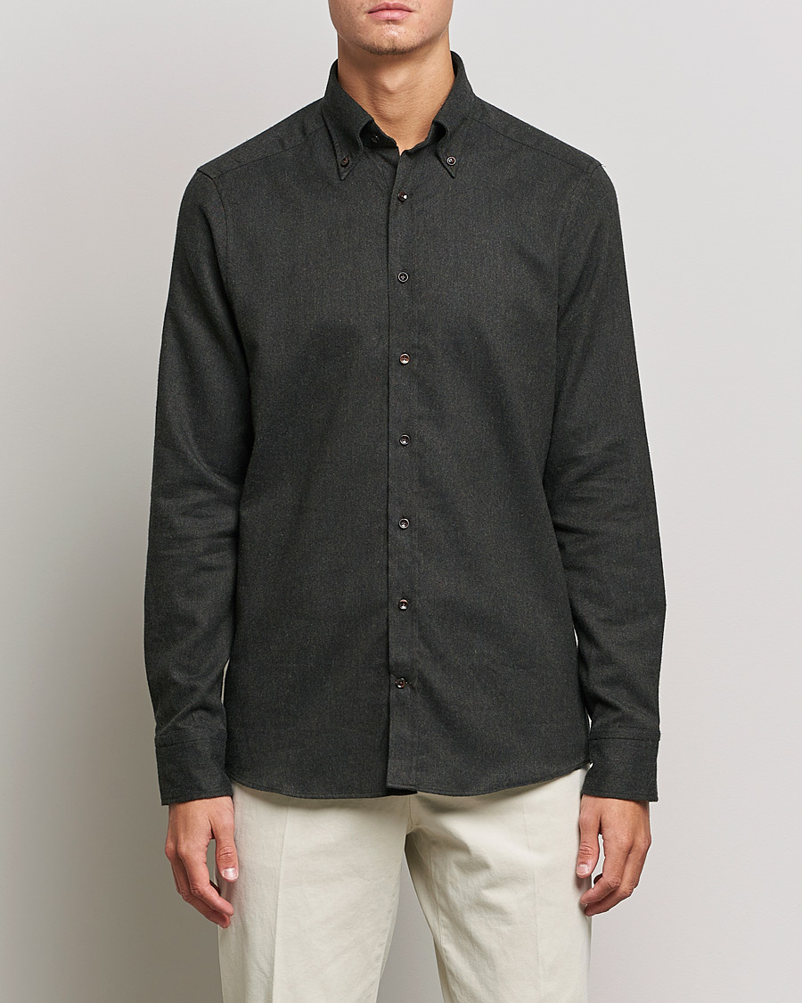 Homme | Chemises | Stenströms | Slimline Flannel Shirt Dark Green