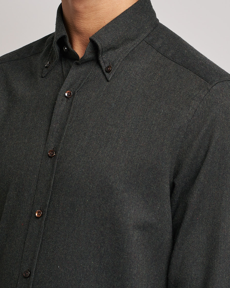 Homme | Chemises | Stenströms | Slimline Flannel Shirt Dark Green