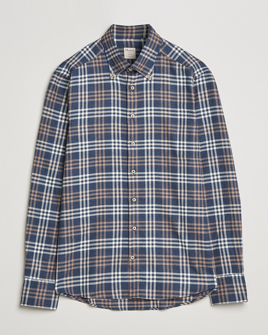 Homme | Chemises | Stenströms | Slimline Checked Flannel Shirt Blue
