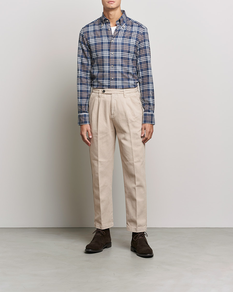 Homme | Chemises | Stenströms | Slimline Checked Flannel Shirt Blue