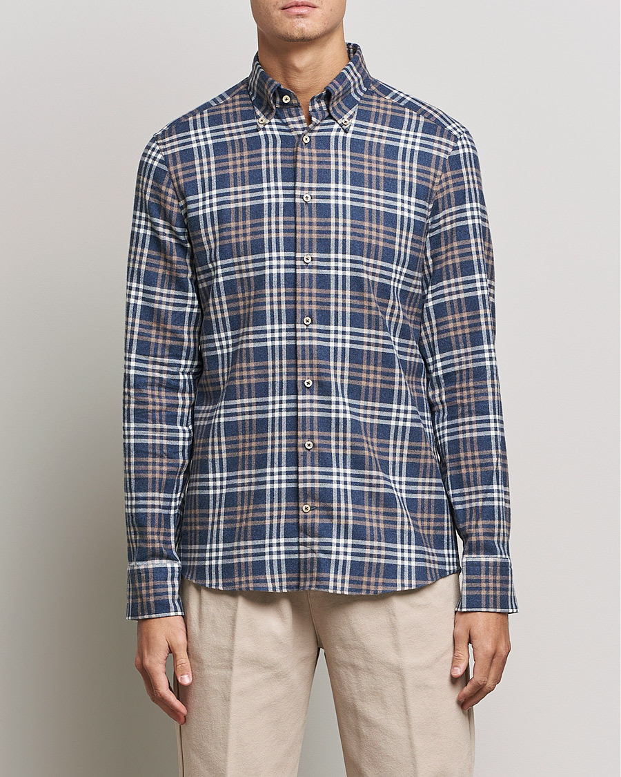 Homme | Chemises | Stenströms | Slimline Checked Flannel Shirt Blue