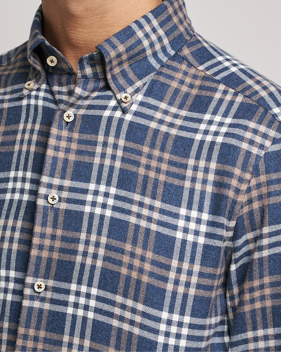 Homme | Chemises | Stenströms | Slimline Checked Flannel Shirt Blue
