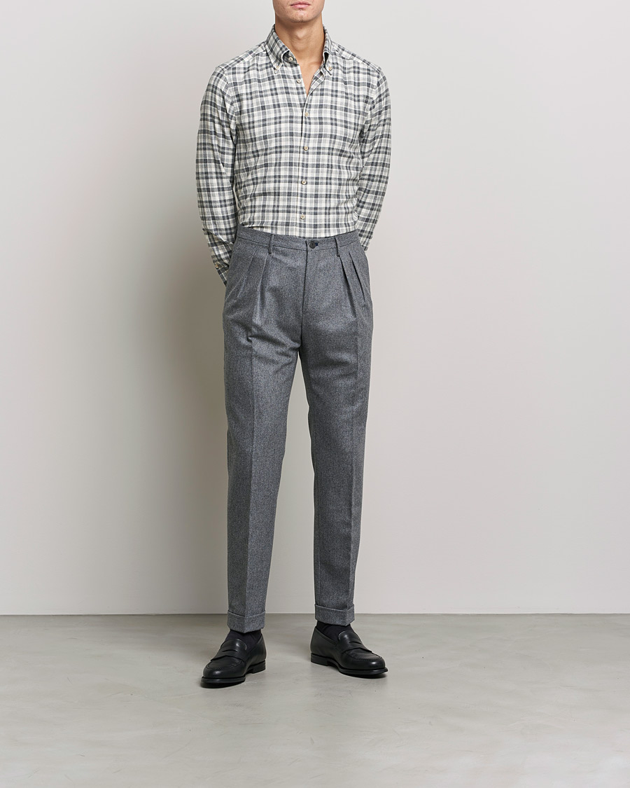 Homme | Chemises | Stenströms | Slimline Checked Flannel Shirt Grey/White