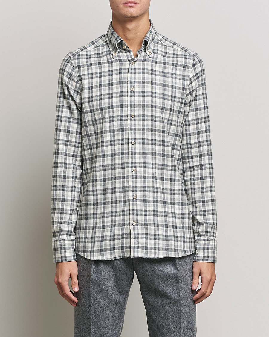 Homme | Chemises | Stenströms | Slimline Checked Flannel Shirt Grey/White