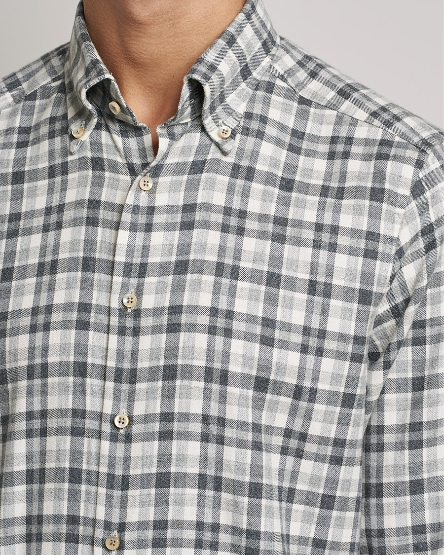 Homme | Chemises | Stenströms | Slimline Checked Flannel Shirt Grey/White