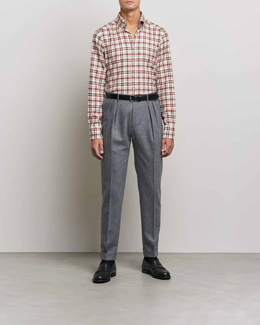 Homme | Chemises | Stenströms | Slimline Checked Flannel Shirt Red/White