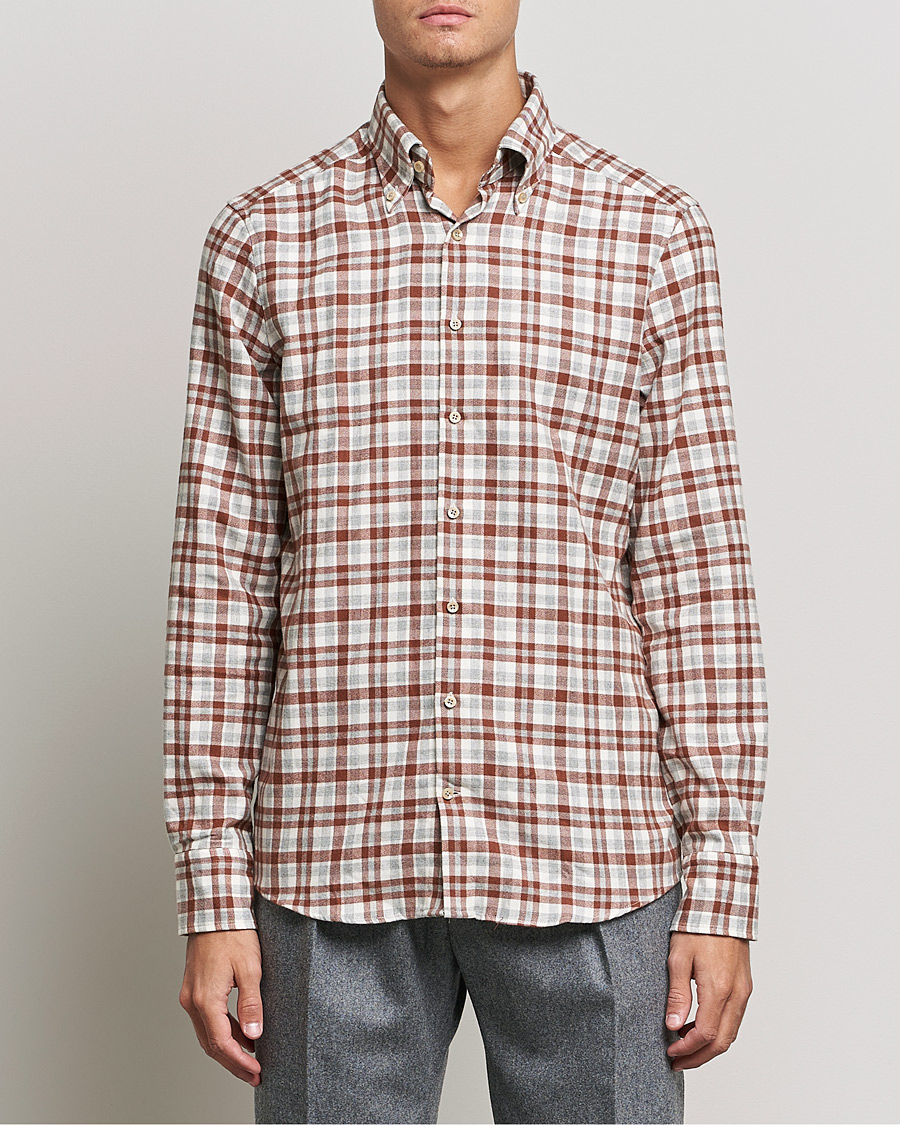 Homme | Chemises | Stenströms | Slimline Checked Flannel Shirt Red/White