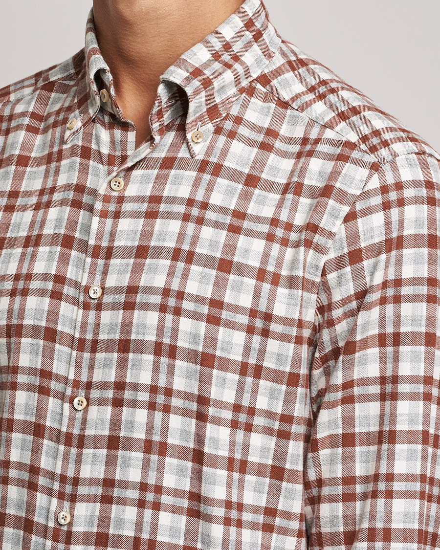 Homme | Chemises | Stenströms | Slimline Checked Flannel Shirt Red/White