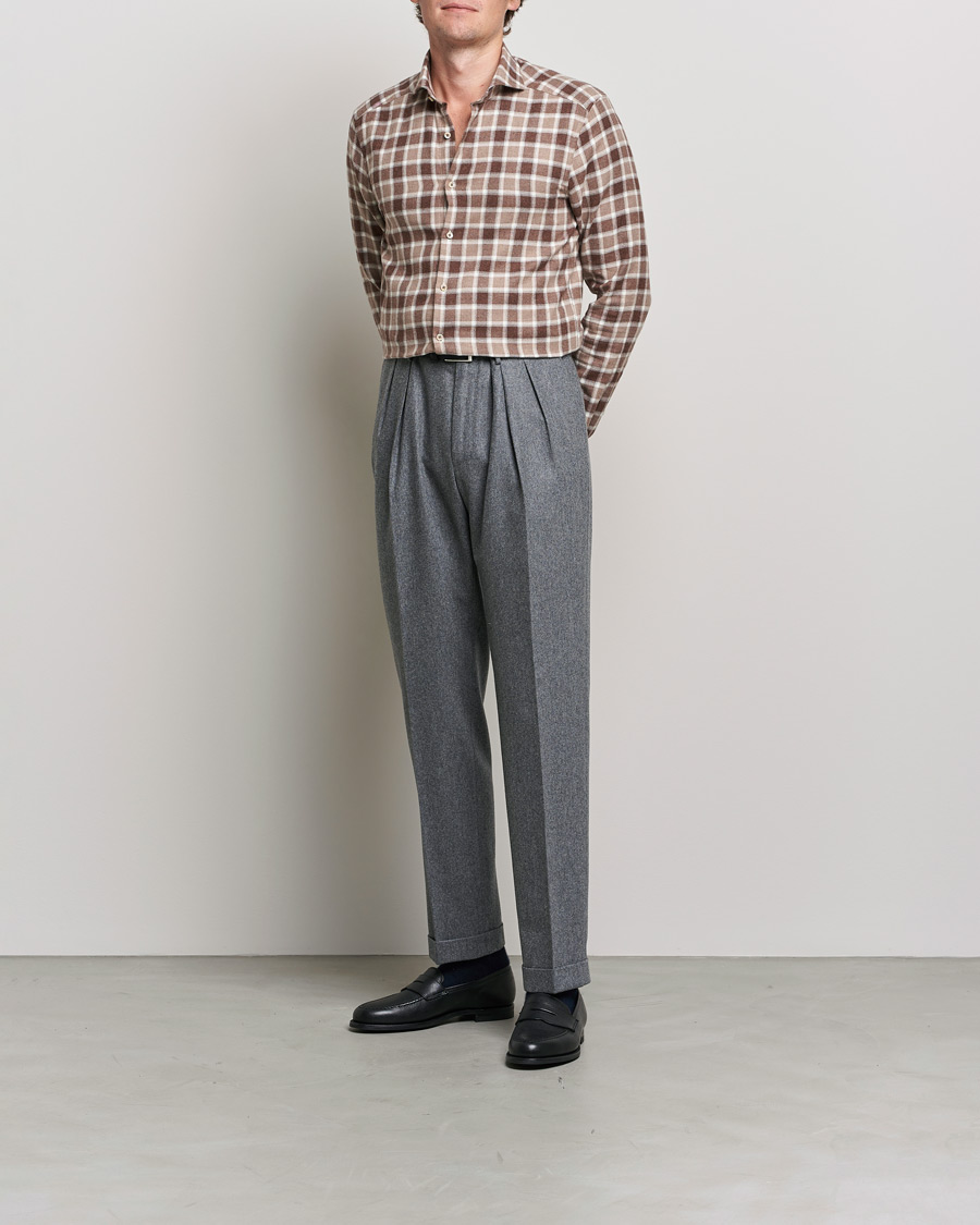 Homme | Chemises | Stenströms | Slimline Checked Flannel Shirt Brown