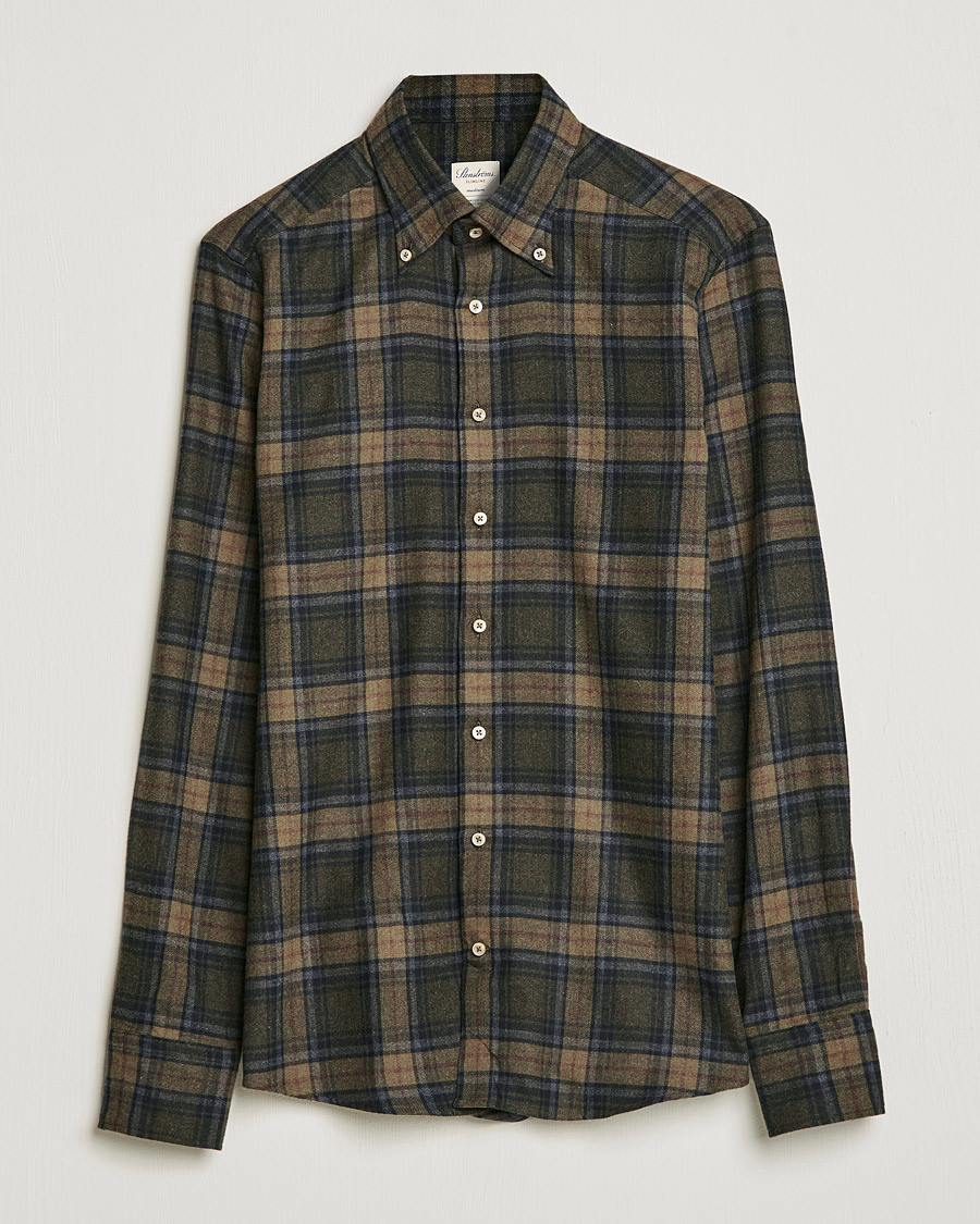 Homme | Chemises | Stenströms | Slimline Checked Flannel Shirt Dark Green