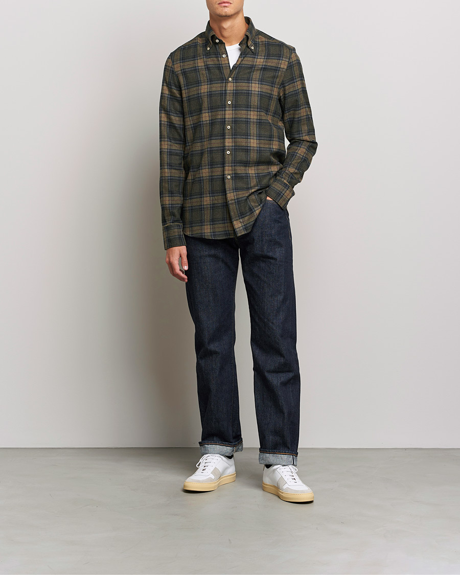 Homme | Chemises | Stenströms | Slimline Checked Flannel Shirt Dark Green