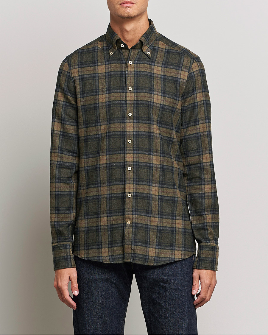 Homme | Chemises | Stenströms | Slimline Checked Flannel Shirt Dark Green
