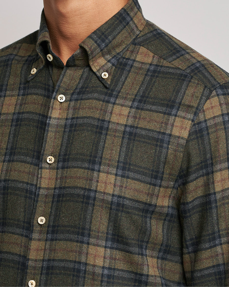Homme | Chemises | Stenströms | Slimline Checked Flannel Shirt Dark Green