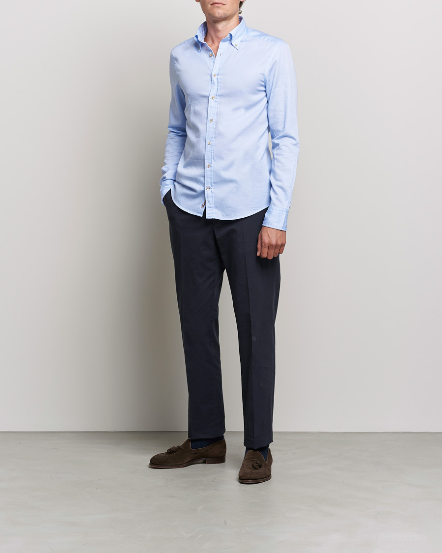Homme | Chemises | Stenströms | Slimline Button Down Printed Oxford Shirt Light Blue