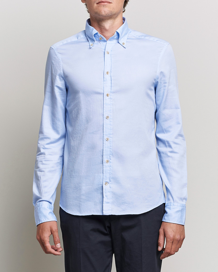 Homme | Chemises | Stenströms | Slimline Button Down Printed Oxford Shirt Light Blue