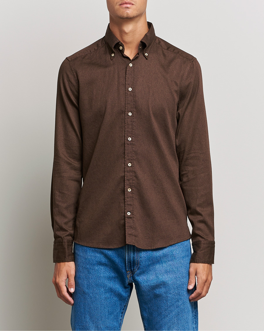 Homme | Chemises | Stenströms | Slimline Button Down Printed Oxford Shirt Brown