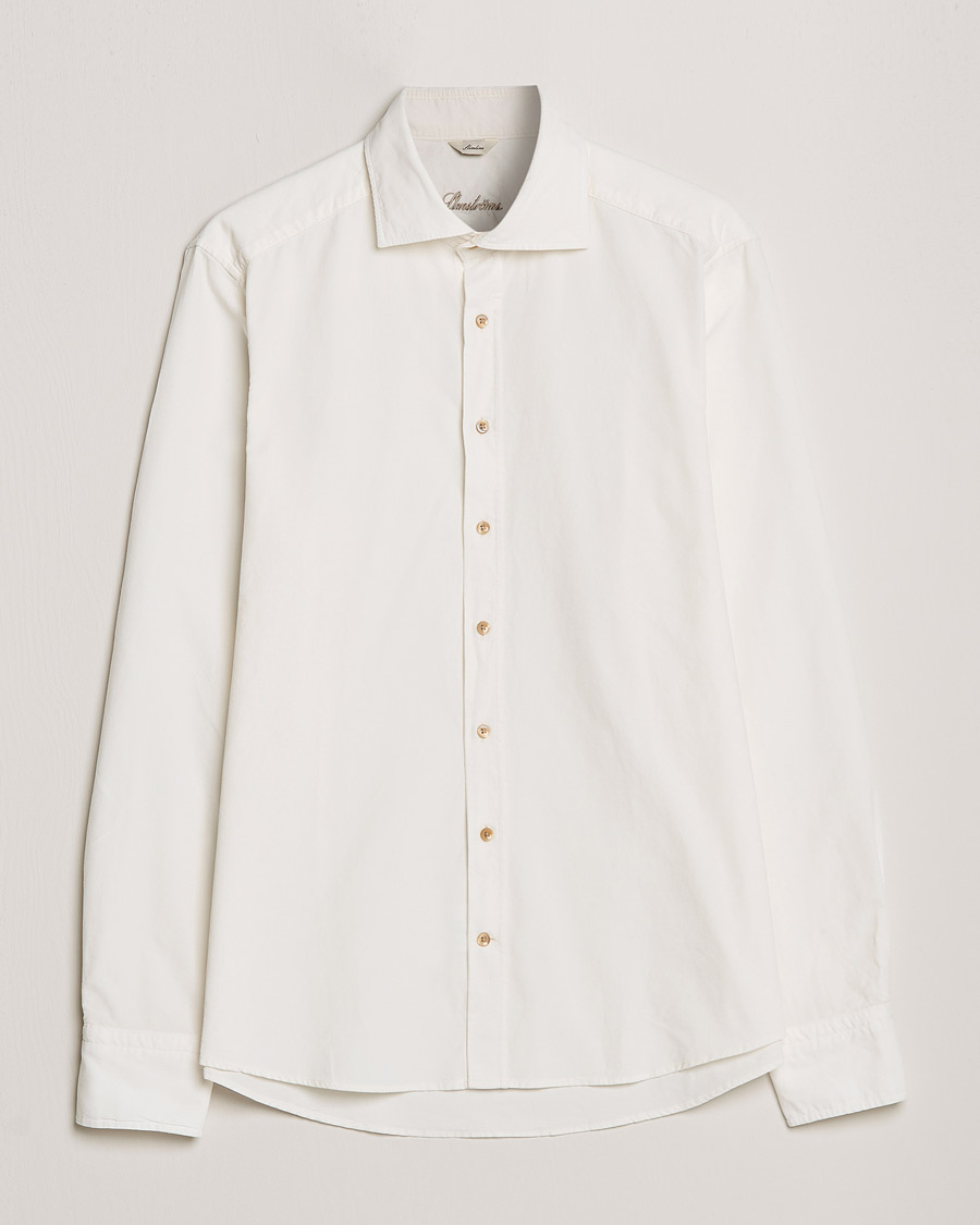 Homme | Chemises | Stenströms | Slimline Washed Cut Away Corduroy Shirt White