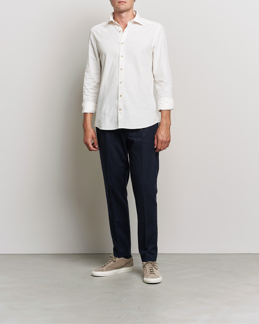 Homme | Chemises | Stenströms | Slimline Washed Cut Away Corduroy Shirt White