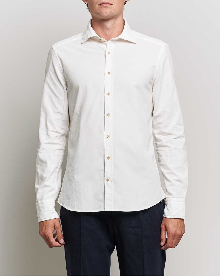 Homme | Chemises | Stenströms | Slimline Washed Cut Away Corduroy Shirt White